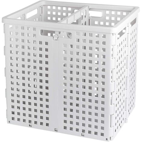 Panier à Linge Pliable avec Poignées, avec 2 Compartiments, Stable et Empilable, pour Rangement Vêtements et Jouets, 50L, Blanc-Fei Yu