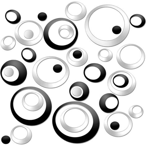 Stickers Muraux Miroir Cercle Acrylique, Stickers Muraux Salle de Bain ((Noir et Argent) 48 Pices)-Fei Yu (1/5)