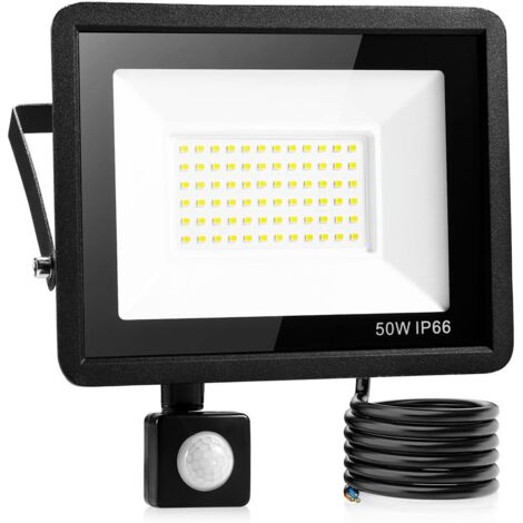 50W Led Projecteur Exterieur Detecteur，Ip66 imperméable luminaire Exterieur Detecteur，Lumière blanche froide，Largement Utilisé Dans Les Garages, Les Jardins [Classe énergétique F] (1/5)