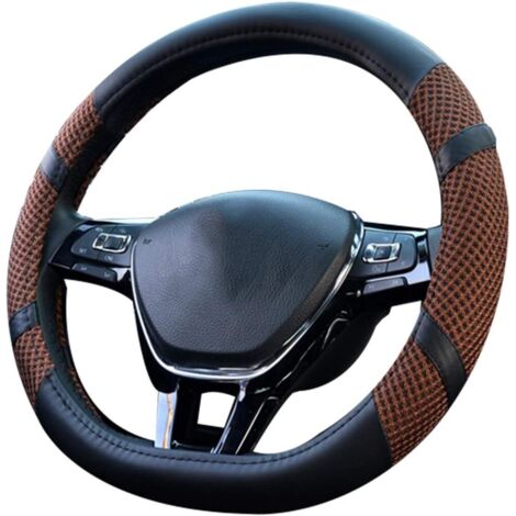 D Forme Couvre Volant de Voiture Haute Qualite Volant Universel Respirant Volant Durablede Protecteur Antidérapant pour diamètre 38cm(15") (D- Café)-Fei Yu (1/3)