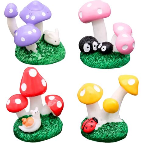 4 pièces Champignons Miniature Statue de Fée Jardin pour Décoration Mini Champignon en Résine Bricolage Plante Statue-Fei Yu (1/5)