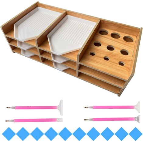 Organisateur de plateau de peinture au diamant, accessoires de peinture au diamant bricolage, plateau de rangement multicouche en bois Point Drill Pen Holder Box 03-Fei Yu (1/5)
