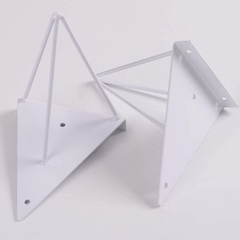 Equerre Etagere Flottantes Forme en Triángulo Geométrico, 16 x 17.5 cm Supports Etagere Dissimulé Invisible Vintage en Fer du Mural, Equerre Mural avec Vis Industriel pour Déco Salon, 2 Pièces/ Blanc- (1/5)