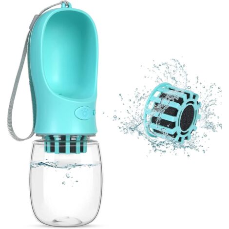 Boîteilles d'eau portables pour chiens, gourde pour chien de 350 ml avec filtre à charbon actif, distributeur d'eau portable étanche pour animaux de compagnie, une touche pour une utilisation en extér (1/5)
