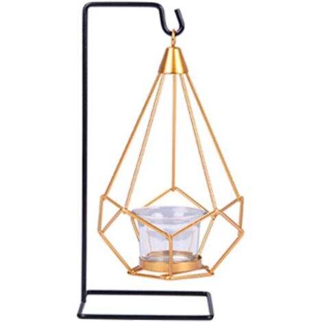Bougeoirs Decoration, Bougeoir à Thé Géométrique avec Coupe en Verre et Présentoir, Support de Bougie en Verre géométrique en Métal, Bougeoirs Bougie pour la Maison, Bar, Mariage, Fête-Fei Yu (1/5)