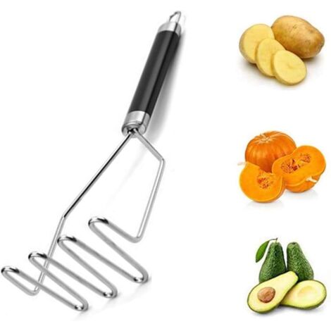 Presse-purée en acier inoxydable, presse-légumes Presse-purée de cuisine en acier inoxydable avec poignée pour légumes, purée de pommes de terre, argent-Fei Yu (1/5)
