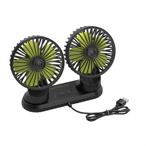 Ventilateur de Voiture 5V à Double Tête, Ventilateur de Véhicule USB Portable, Rotation à 360 Degrés, Ventilateur de Bureau Avec 3 Vitesses de Vent Fort pour Tableau de Bord de Voiture (1/5)