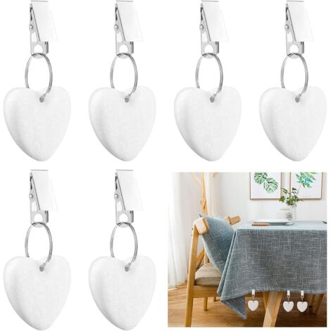 Clips de poids de nappe, 6 pcs poids de nappe en forme de coeur poids de nappe en pierre pince en métal (blanc) (1/5)