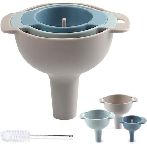 Funnel Kitchen Ensemble d'entonnoirs multifonctions 4-en-1 Entonnoir 3 pièces avec poignée et filtre amovible Entonnoir de remplissage en plastique 60/80/100 mm Passe au lave-vaisselle-Fei Yu (1/5)