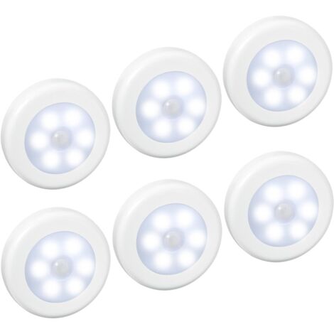 (6 Pack) Lampes LED à Détecteur, Lampe Détecteur de Mouvement, Lampe de Placard, Alimenté par Batterie (non Inclus), Lampe LED pour Escalier, Armoires, Placards, Facilité d'installation (Blanc)-Fei Yu (1/5)