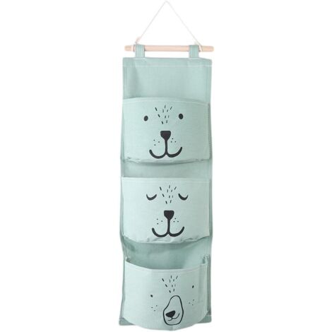 Tissu De Bande Dessinée Suspendus Sac De Rangement Mural Suspendu Organisateur Avec 3 Poches Pour Chambre D'Enfants, Chambre à Coucher, Salle De Bains, Vert-Fei Yu (1/3)