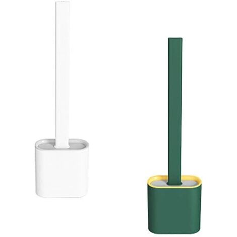 Brosse WC pour salle de bain -Set de brosse WC en siliCône pour salle de bain ou WC d'invités (blanc et vert)-Fei Yu (1/5)