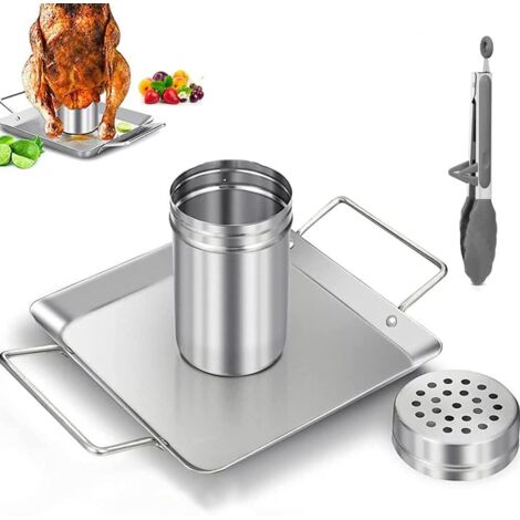 Support de poulet pour Cônette de bière pour barbecue, support de Rôtissoire de poulet barbecue en acier inoxydable avec lèchefrite Rôtissoire vertical de poulet à la bière pour barbecue ou fumeur-Fei (1/5)