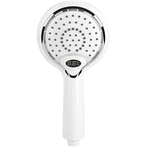 Pomme de Douche à LED de Poche 3 Couleurs changent à Eau, pommeau de Douche à LED avec Affichage numérique du capteur de température, pulvérisateur de Douche à Contrôle de température Blanc-Fei Yu (1/4)