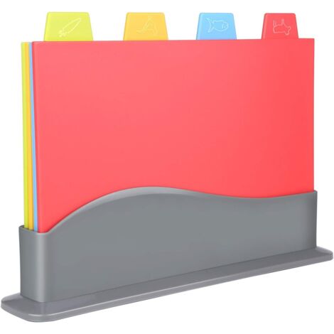 Planche à Découper, 4 Pcs Planche à Découper Plastique Avec étagère Très épais Planches à Découper Antidérapante Avec ICônes De Nourriture, Facile à Accrocher Et Sécurité Du Lave-Vaisselle-Fei Yu (1/4)