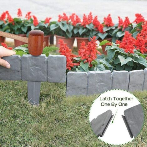 Bordure De Pelouse 4,6m Imitation Bois - Bordure Jardin Plastique Avec Broches Pour Aménagement Extérieur