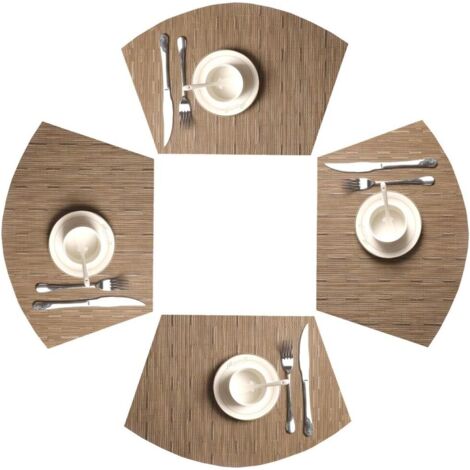 Lot de 4 Sets de Table PVC Tapis de Table Wedge Set Table résistant à la Chaleur Lavable (Bamboo Tan)-Fei Yu (1/5)