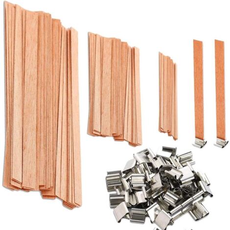 Lot de 50 Mèche de Bougie en Bois, avec Support de Fer, pour la Fabrication de Bougies et l'Artisanat Bricolage de Bougies, 3 Tailles-Fei Yu (1/5)