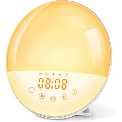 Eveil Lumière LED Lampe de Chevet Fonction d'Enregistrement Réveil Lumière 30 Niveaux de Luminosité Simulateur d'Aube et Crépuscule Lampe Réveil avec 8 Sons Naturels Fonction Snooze 7 Couleurs-Fei Yu (1/5)