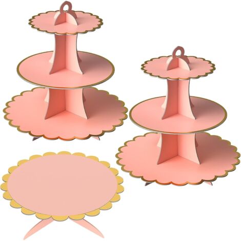 Lot de 3 présentoirs à gâteau en carton noir Présentoir à gâteau à 3 niveaux Support de service à 1 niveau réutilisable (rose)-Fei Yu (1/5)