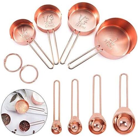 Ensemble de cuillère à mesurer et tasse à mesurer, ensemble de 4 tasses à mesurer en acier inoxydable 4 cuillères à mesurer, ensemble de tableau de conversion bKitchen-Fei Yu (1/3)