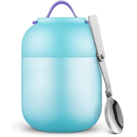 Boîtes Alimentaires Isothermes, Thermos étanche Portable 700 ML avec Cuillère Pliante en Acier Inoxydable, Contenant de Nourriture pour école Bureau Camping Bleu-Fei Yu (1/5)