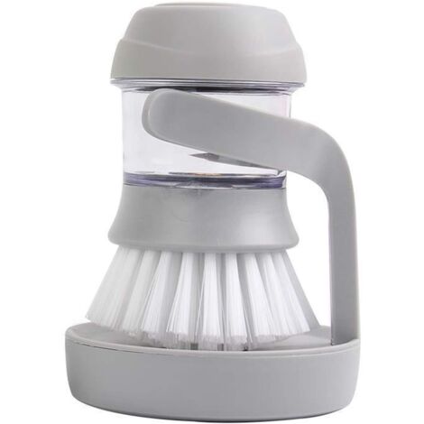 Brosse à Vaisselle avec Distributeur de Savon, Brosse de Cuisine avec Support, Brosse avec Réservoir Liquide Vaisselle, Brosse de Nettoyage pour Nettoyage de Poêles, Evier de Cuisine, Gris-Fei Yu (1/5)