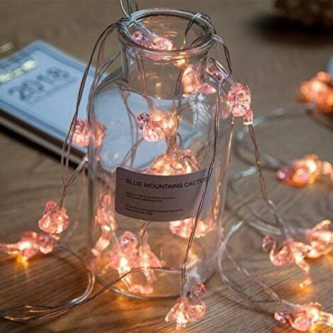 20 LED 3 m Pink Flamingos Guirlande lumineuse lumière romantique Decor pour filles Chambre à coucher fête Maison Halloween, Blanc chaud de Noël-Fei Yu (1/5)