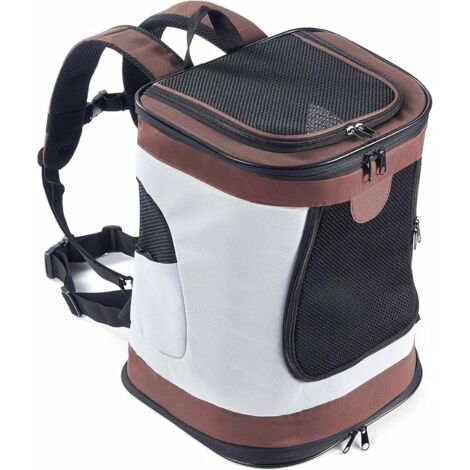 Sac Transport Chien Chat Sac à Dos pour Petit Moyen Chien Chat Pliable Aéré Fenêtre en Maille pour Voyage Randonnée Moto - Brun-Fei Yu