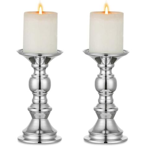 2 bougeoirs piliers en argent de table (1/5)