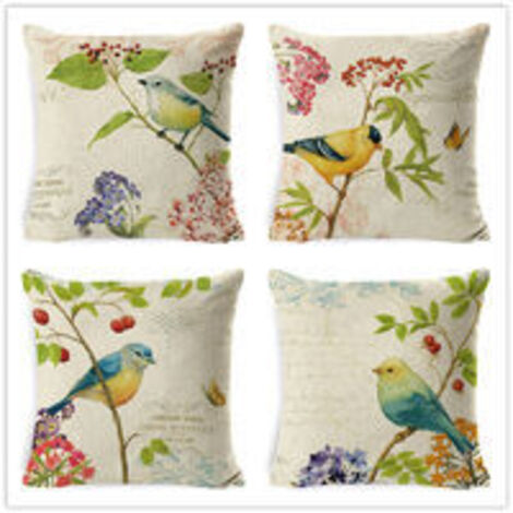 Extérieur Housse De Coussin, Lot De 4 Imperméable Fleur Et Oiseau Vert Motif Canapé Taie D'oreiller Pour Patio Jardin Salon Chambre Décoration, 45x45cm (1/5)