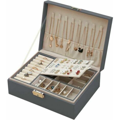 Boîte à bijoux en bois verrouillable à Double couche, clous d'oreilles, boîte de rangement de boucles d'oreilles, boîte à bijoux, boîte à bijoux à main, boîte-cadeau (1/5)
