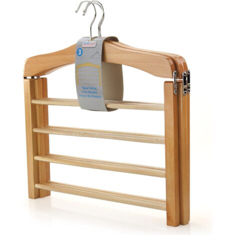 3 cintres à pantalons en bois Avec 4 barres à pantalons antidérapantes 38cm Cintres en bois naturel-Fei Yu (1/5)