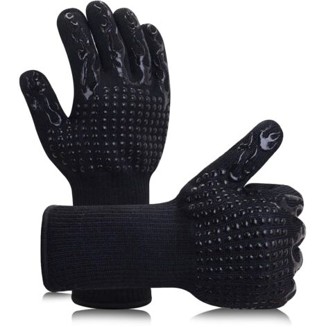 Gants de Barbecue Anti-Chaleur 1 Paire Gants de Four SiliCône Antidérapant Jusqu'à 800°C Universel Gants pour BBQ, Grill, Four, Cuisine et Cheminée-Noir-Fei Yu (1/5)