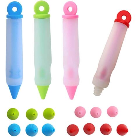 Stylo à Ecrire en SiliCône Crème, Seringue Décorative en SiliCône, Stylo en SiliCône pour Ecrire des Chocolat/Crème/Confiture, Stylo Patisserie Adapté à L'écriture ou à la Décoration (4 Pcs)-Fei Yu (1/5)