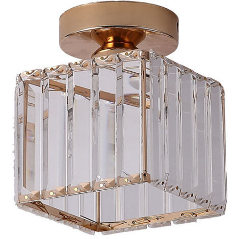 Plafonnier Moderne Lustre Abat-jour en Cristal et Métal LED Suspension Luminaire éclairage E27 Lampe de Plafond Carré pour Chambre salon Couloir cuisine salle de bains Salle à Manger, Doré (1/5)