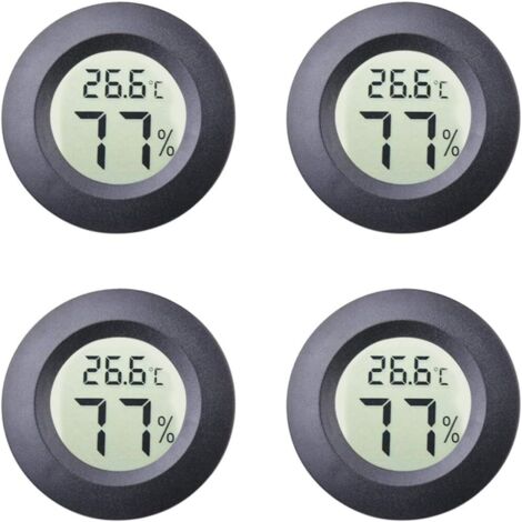 4-Pack Mini Hygromètre Intérieur Rond Thermomètre Mètres Celsius ou Fahrenheit Moniteur LCD Numérique Jauge De Température D'humidité pour Humidors Pots Incubateurs Etui Guitare Reptiles Voiture-Fei Y (1/4)