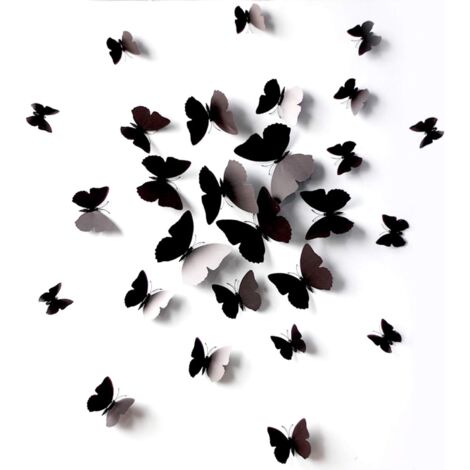 120 Pièces 3D Simulation Papillon Autocollant Mural,Aimants De Salon De Chambre Et Ensemble D'autocollants De Colle, Décor De Chambre D'enfants Noir-Fei Yu (1/5)