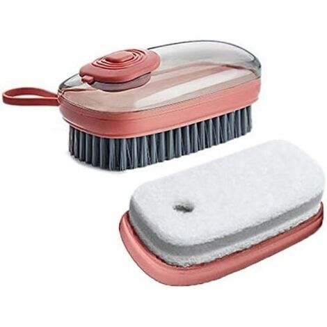 Brosse avec Réservoir Liquide Vaisselle avec Une éponge de Brosse de Nettoyage de Remplacement, Brosse à Paume de Distribution de Savon pour Salle de Bain Extérieure Intérieure(Couleur aléatoire)-Fei (1/5)