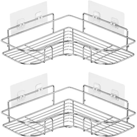 Lot de 2 étagères d'angle de douche en acier inoxydable 304, étagère murale de salle de bain avec adhésif, organiseur de rangement pour toilettes, dortoirs et cuisine [argenté]-Fei Yu (1/5)