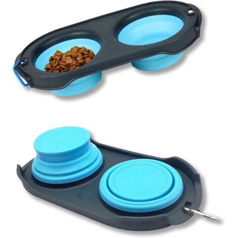 Bols pour Chien Chat, Bols de Voyage pour Chien Chat, Bols pour Chien Portables, Bol pour Chat Pliable avec Mousquetons pour Les Voyages de Camping, Antidérapant et Insipide-Bleu-Fei Yu (1/5)