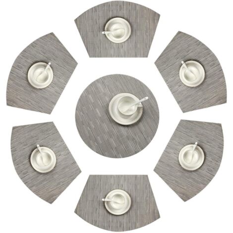Lot de 7 Set de Table en Forme de Coin 1 Rond Central en Vinyle Lavable résistant à la Chaleur Tapis de Table(Gris argenté)-Fei Yu (1/5)