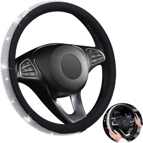 Housse de Volant Strass Cristal Housse de Volant Cristal Couvre Volant Antidérapant Cristal Couvre Volant Cristal Couvre Volant Ajustement pour Femmes Filles Intérieur de Voiture (Noir et Blanc)-Fei Y (1/5)