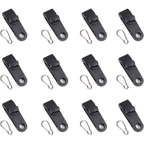 Clips de bâche de tente, 12 clips de bâche multifonctions (noir), clips de fixation pour tendeur de bâche avec œillets (1/5)