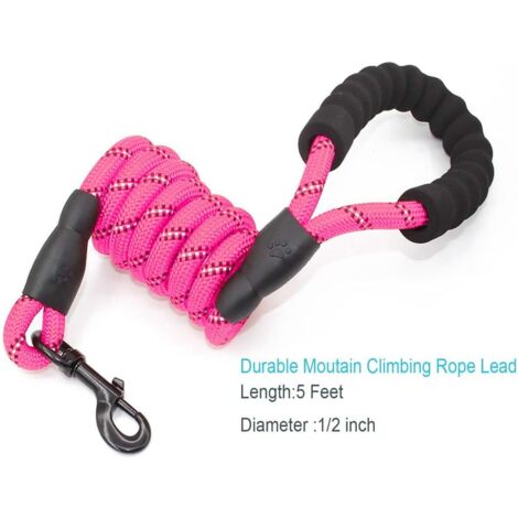 Corde Laisse pour Chien avec poignée rembourrée Souples et Fils réfléchissants en Nylon Durable Laisse de sécurité 1,5 m Escalade Corde Twist Laisse pour Chien pour Small Medium- Rose-Fei Yu (1/4)