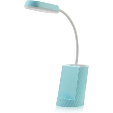 Lampe de bureau Mini lampe de bureau Lampe de chevet Port USB Protection oculaire à intensité variable avec 2 niveaux de luminosité Porte-stylo Lampe de table pour veilleuse (bleu)-Fei Yu (1/5)