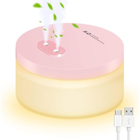 2 en 1 Humidificateur d'air Bébé Silencieux Ultrasonique Mini diffuseur sans Fil Timing Veilleuse Nuit, Chaude Lumière,6h/8h Arrêt Automatique, Bureau/Maison/Chambre Bébé-Rose-Fei Yu (1/5)