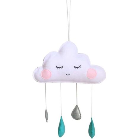 Nuage Gouttes de Pluie Pendentif Suspendu Feutre Peluche Lit de Bébé Nuage Props Pendentif Chambre Tente Pépinière Mobile Décor Suspendu pour Baby Shower Photographie Pépinière (Blanc Vert)-Fei Yu (1/5)