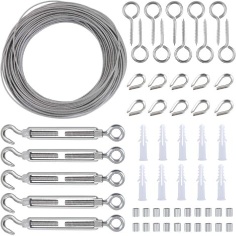 Kit de Clôture de jardin en acier inoxydable résistant avec revêtement en PVC 30 m, vis à œil tire-fond, tendeur de fil et crochet-Fei Yu (1/5)
