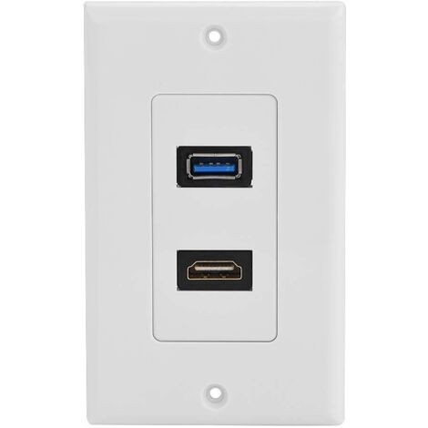 Prise HDMI et USB 3.0 prise murale, prise encastrée prise murale, 2 ports HDMI prise de jonction haute vitesse prise encastrée, blanc-Fei Yu (1/5)